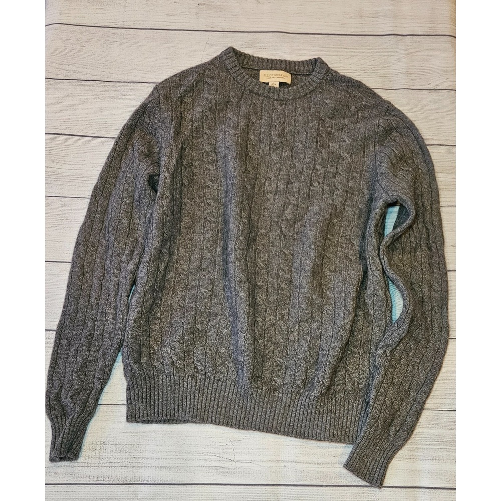 Elliot‎ Mulryan Sweater Mens Large Gray 100% Cashmere Cable Knit Crewneck - Picture 2 of 7